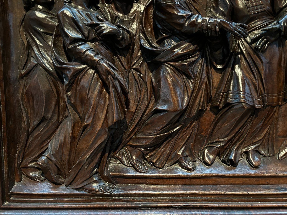 Large Sculpture "representation Of The Virgin In The Temple" In Walnut 18th Century-photo-8