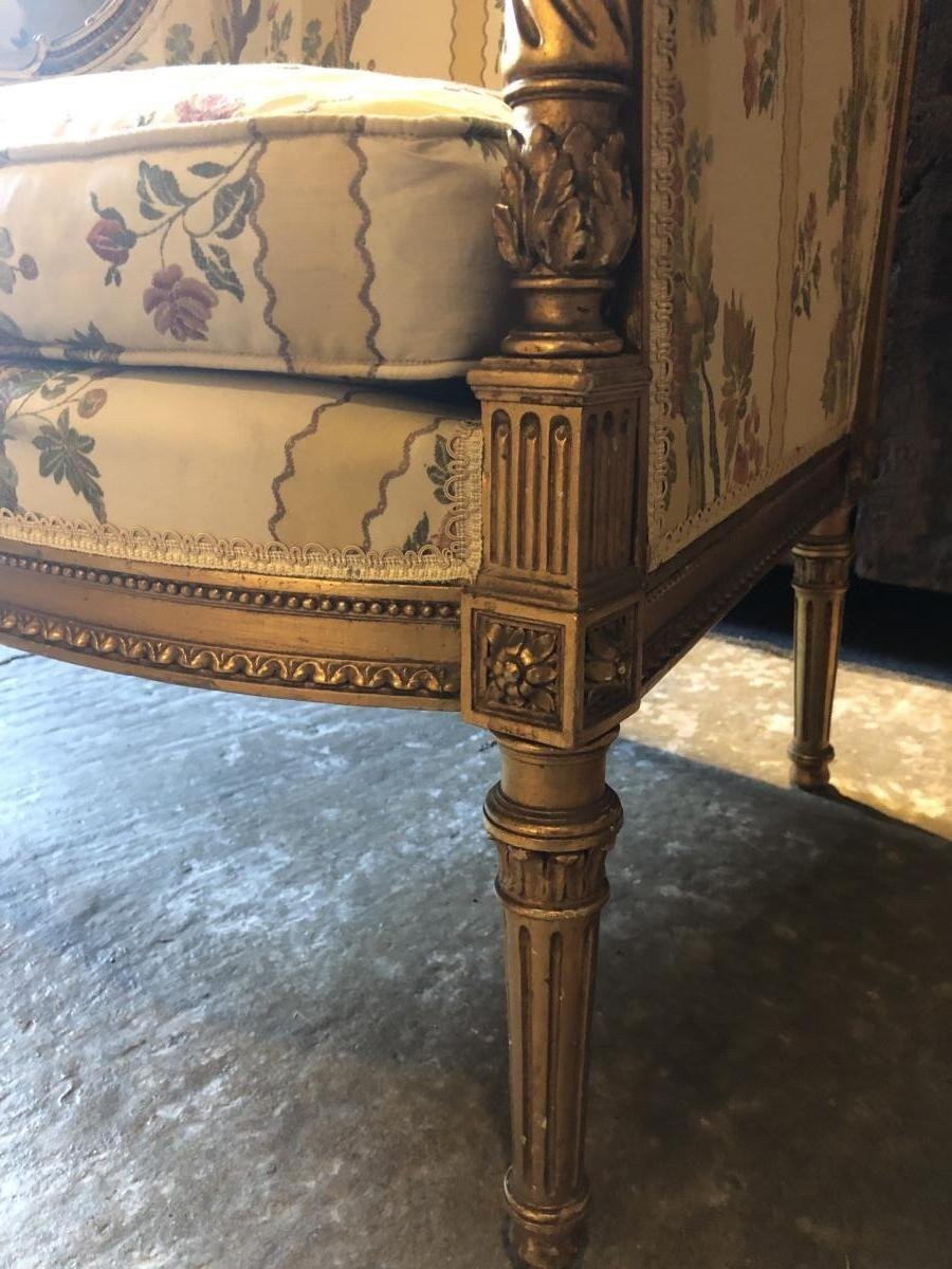 Grande Bergère De Style Louis XVI En Bois Doré, 19ème.-photo-4