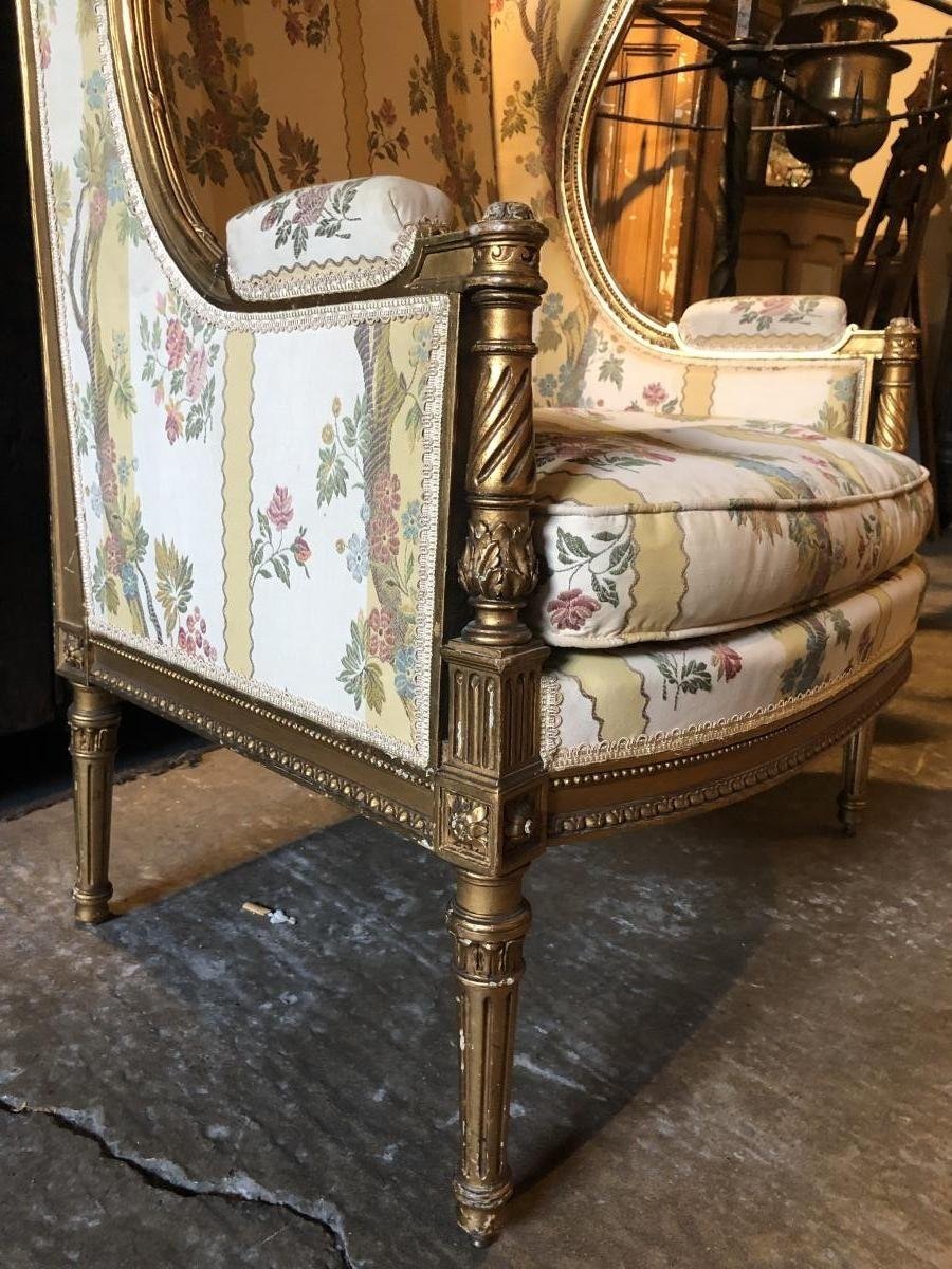 Grande Bergère De Style Louis XVI En Bois Doré, 19ème.-photo-1