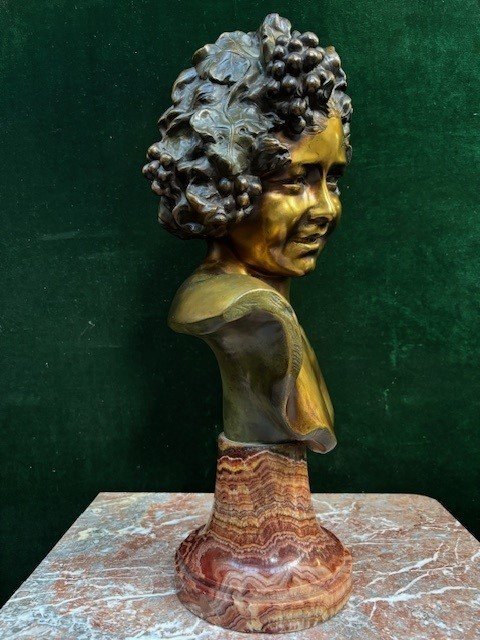 Charmant Buste « Bacchus » En Bronze Signé Par Nelson 19ème.-photo-3