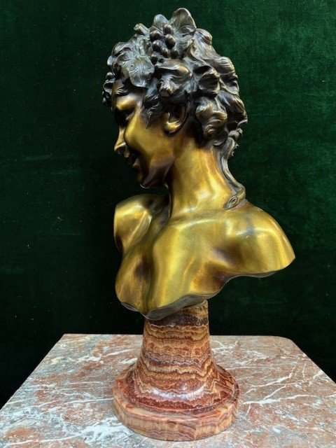 Charmant Buste « Bacchus » En Bronze Signé Par Nelson 19ème.-photo-4