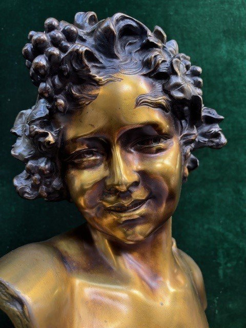 Charmant Buste « Bacchus » En Bronze Signé Par Nelson 19ème.-photo-1