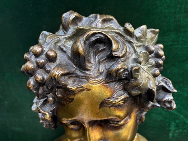 Charmant Buste « Bacchus » En Bronze Signé Par Nelson 19ème.-photo-2