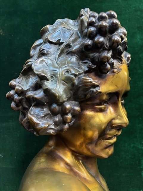 Charmant Buste « Bacchus » En Bronze Signé Par Nelson 19ème.-photo-4