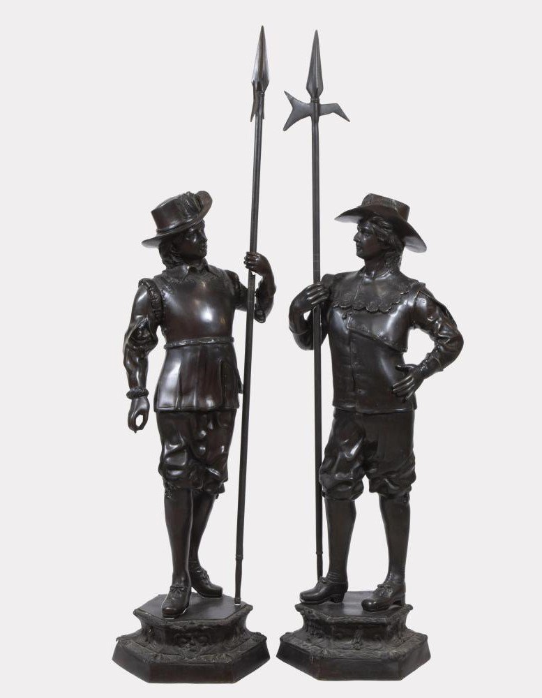 Pair Of Large Bronze Guardians / Soldiers 20th Century. (135 Cm)-photo-2