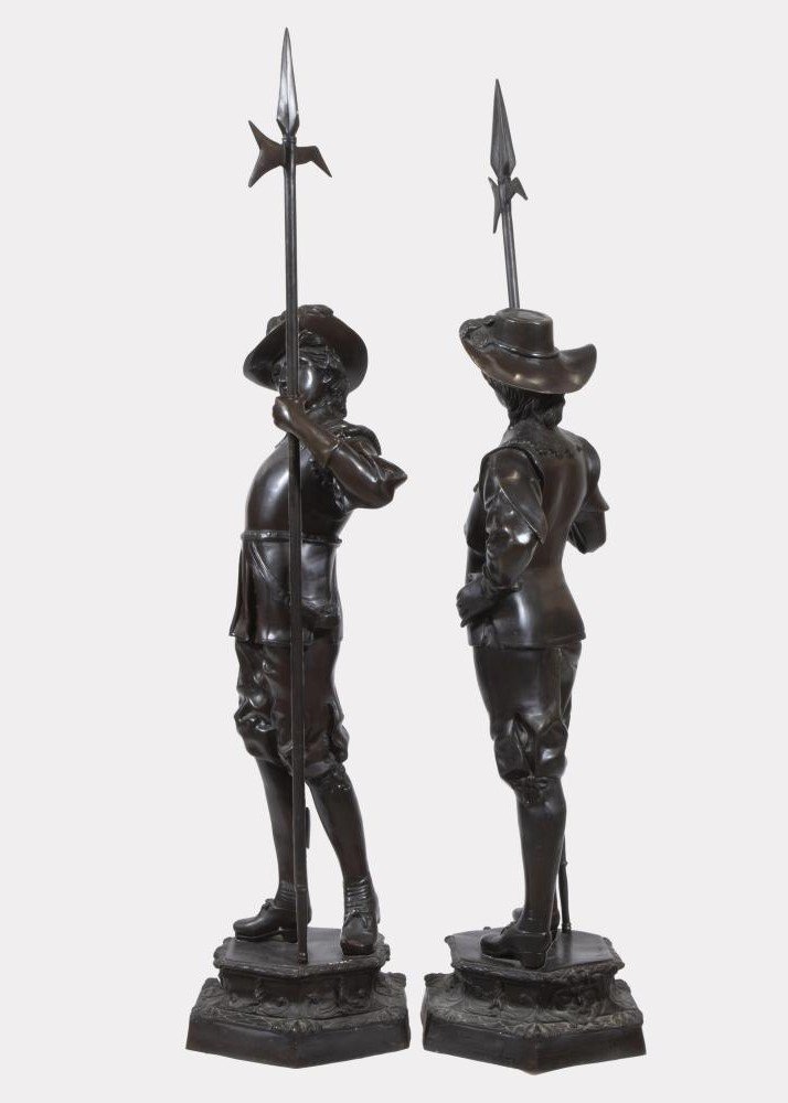 Pair Of Large Bronze Guardians / Soldiers 20th Century. (135 Cm)-photo-4