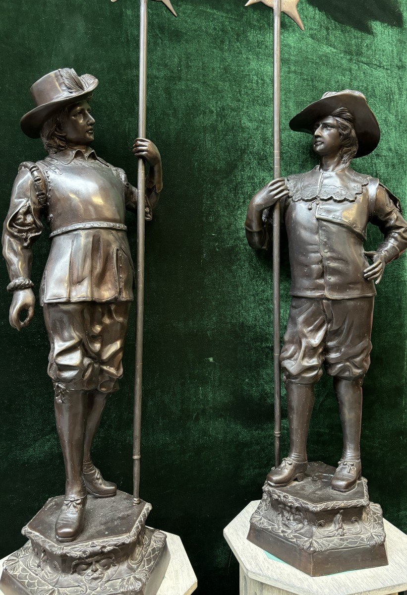 Pair Of Large Bronze Guardians / Soldiers 20th Century. (135 Cm)-photo-7