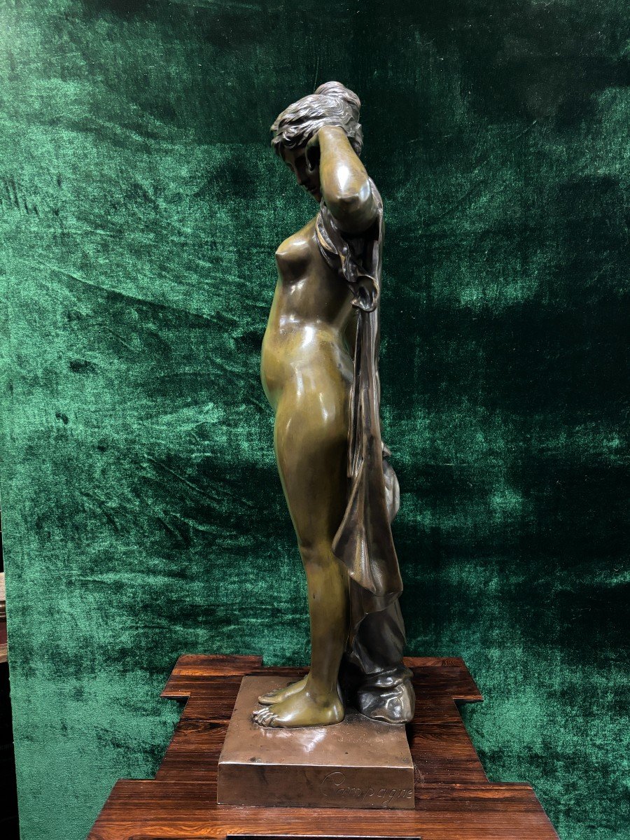 Belle Grande Sculpture « Phyrne » En Bronze Fin 19ème ( 86 Cm ).-photo-3