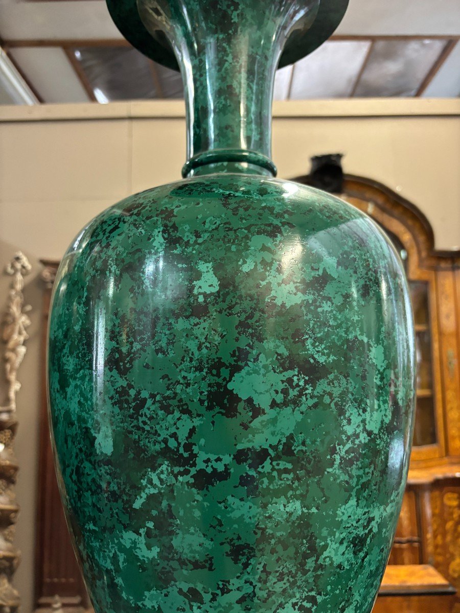 Pair Of Large 20th Century Imitation Malachite Painted Vases.-photo-4