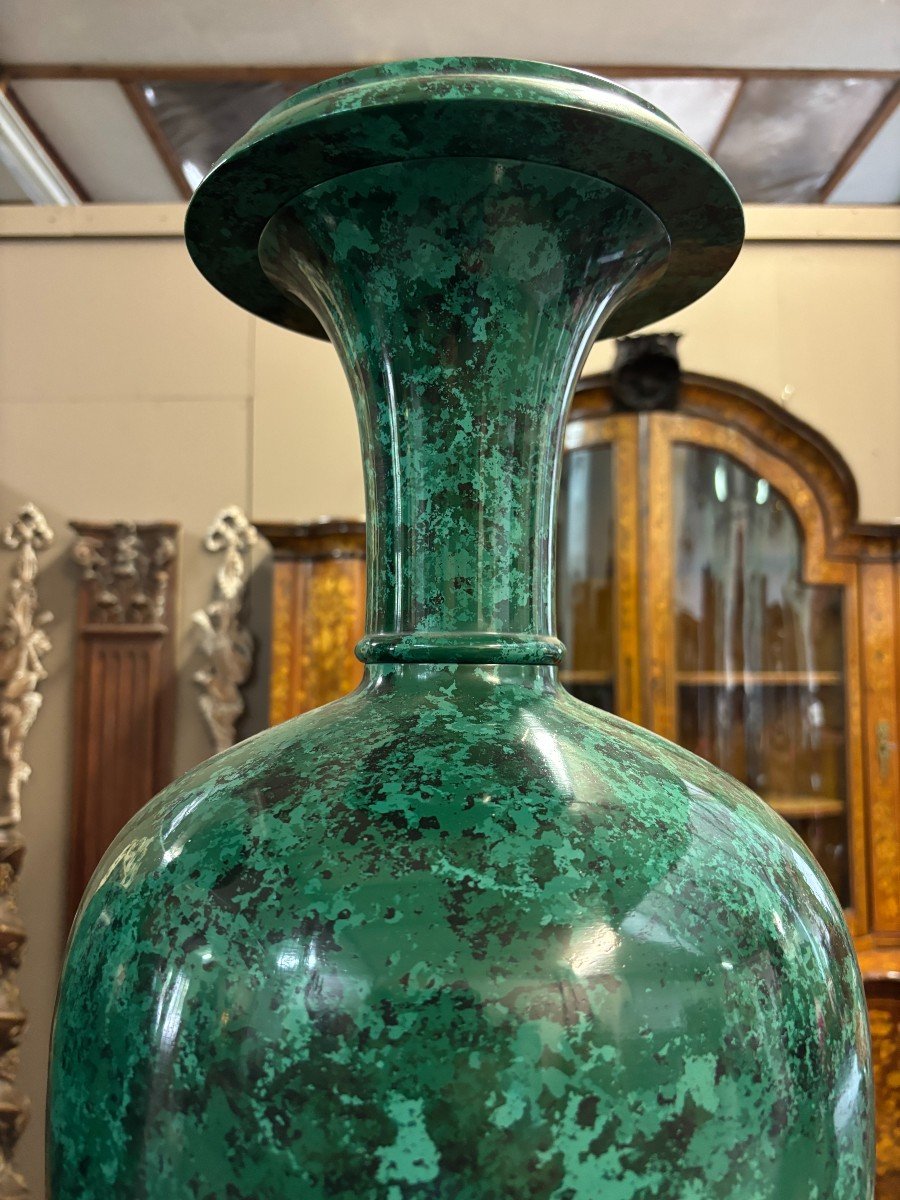 Pair Of Large 20th Century Imitation Malachite Painted Vases.-photo-5