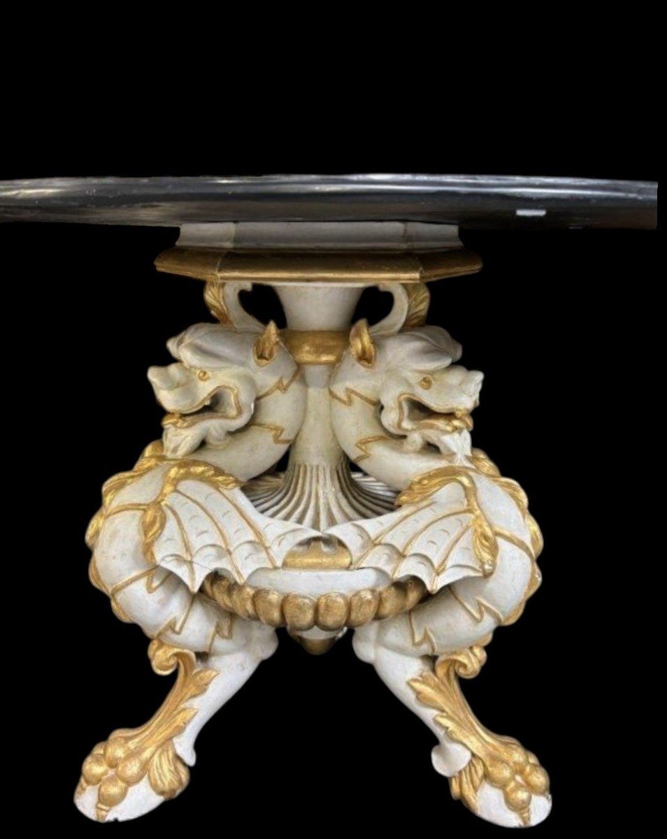 Beautiful Gueridon With Inlaid Marble Top On Special Wooden Base. -photo-3