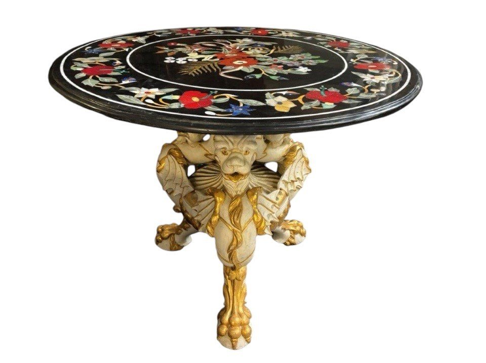 Beautiful Gueridon With Inlaid Marble Top On Special Wooden Base. -photo-7