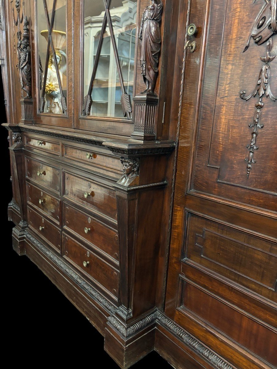 Rare, Large 19th Century Empire Style "breakfront" Mahogany Bookcase. (304 Cm)-photo-3