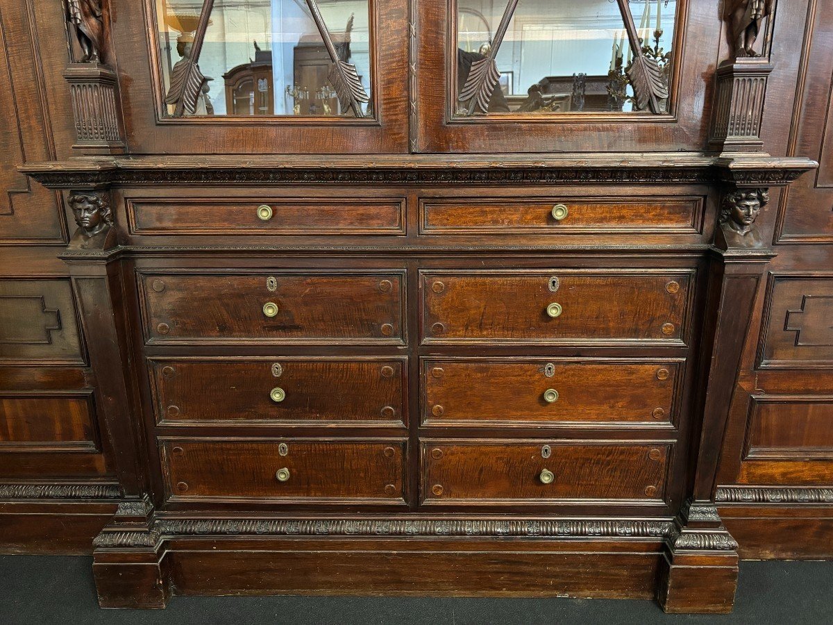 Rare, Large 19th Century Empire Style "breakfront" Mahogany Bookcase. (304 Cm)-photo-5