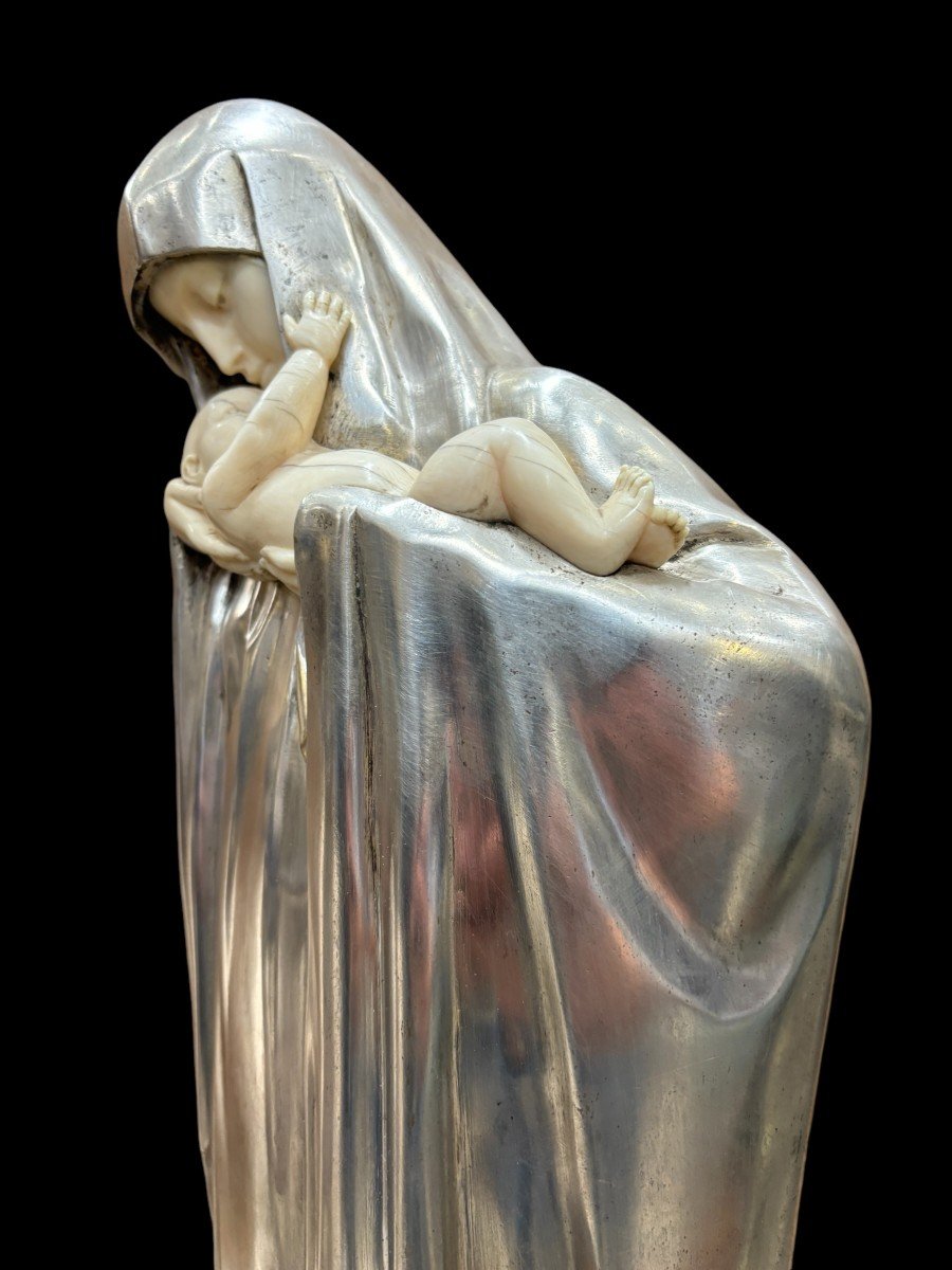 Beautiful French Art Deco Silvered Bronze Sculpture-photo-1