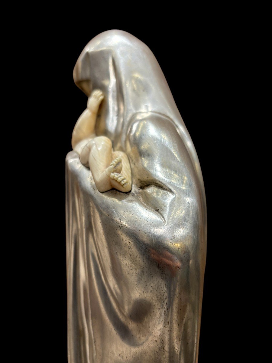 Beautiful French Art Deco Silvered Bronze Sculpture-photo-3