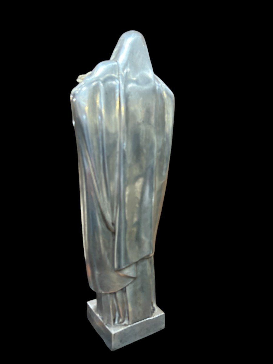 Beautiful French Art Deco Silvered Bronze Sculpture-photo-4