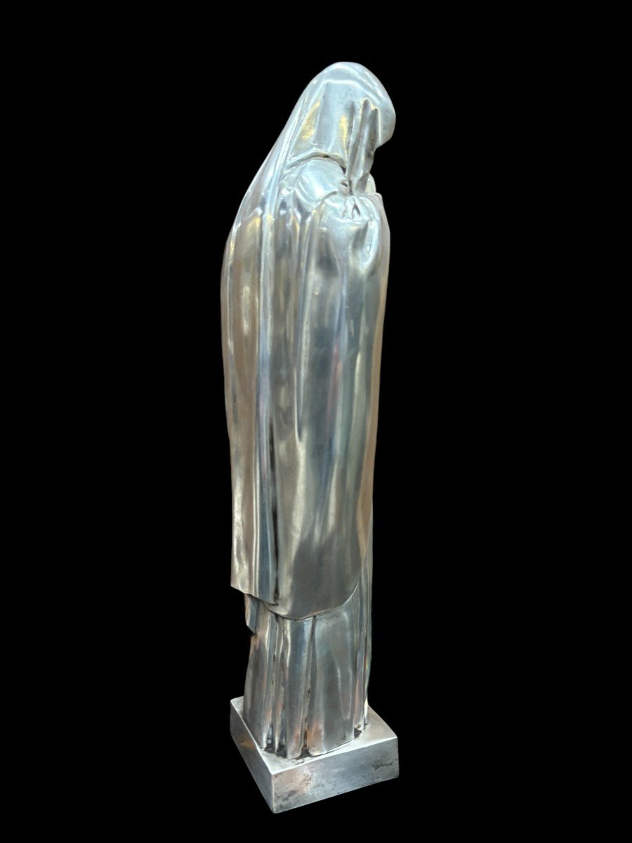 Beautiful French Art Deco Silvered Bronze Sculpture-photo-5