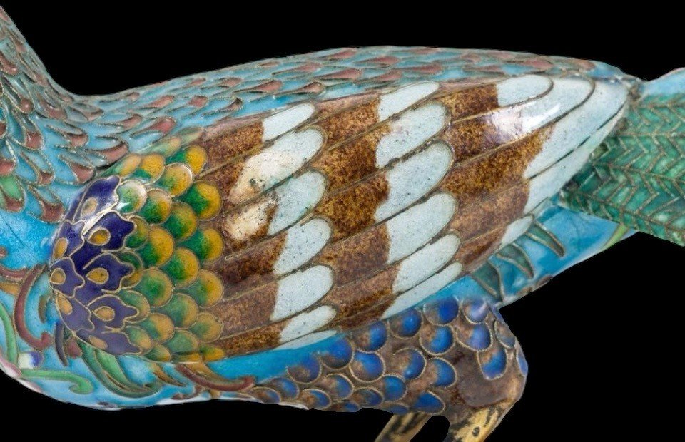 Pair Of Pheasants In Finely Worked Cloisonné Enamel , 20thc.-photo-5