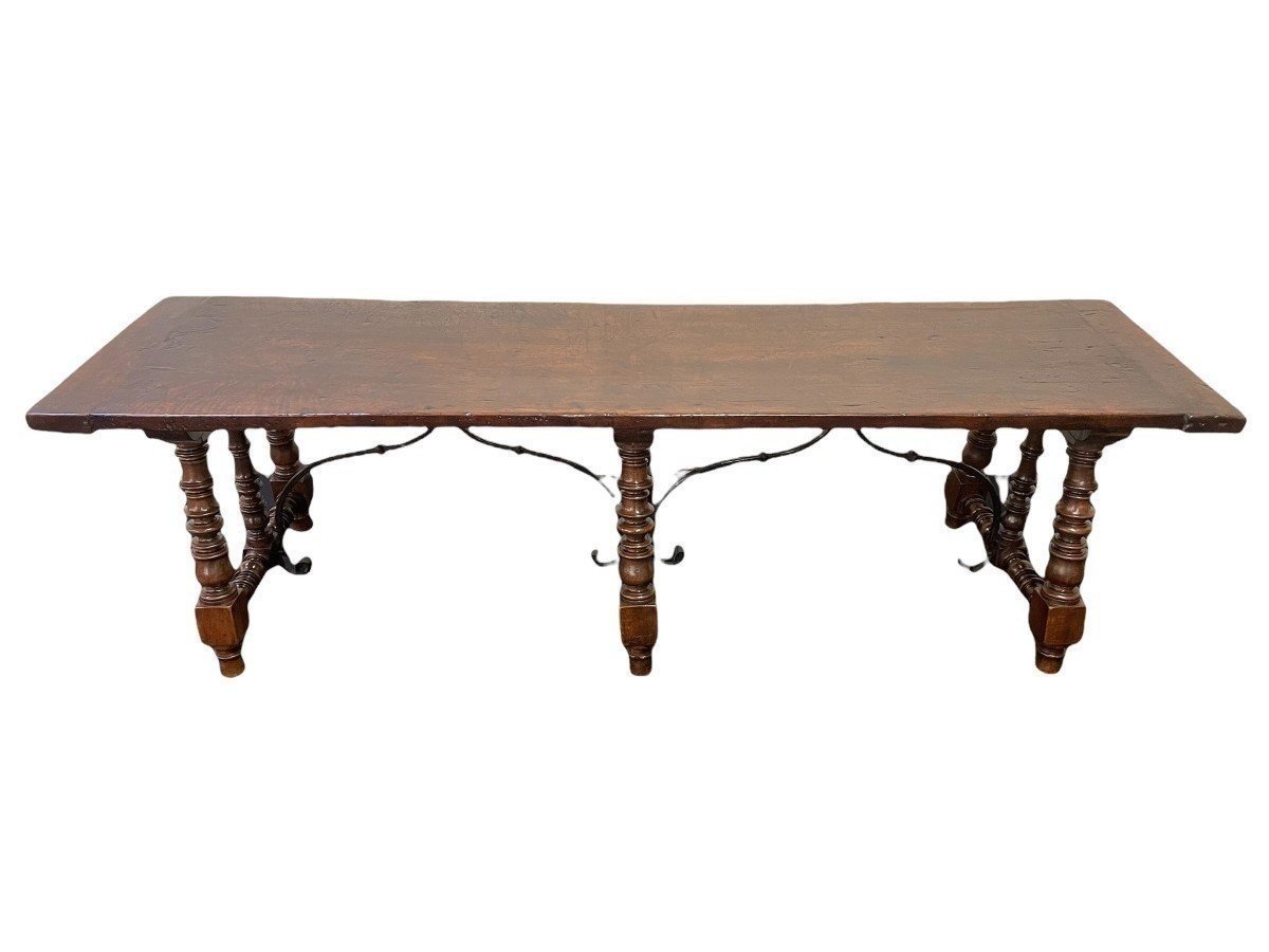 Large 17th Century Spanish 6-leg Walnut Table (266 Cm).-photo-3