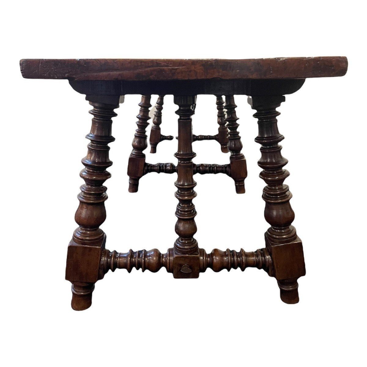 Large 17th Century Spanish 6-leg Walnut Table (266 Cm).-photo-4