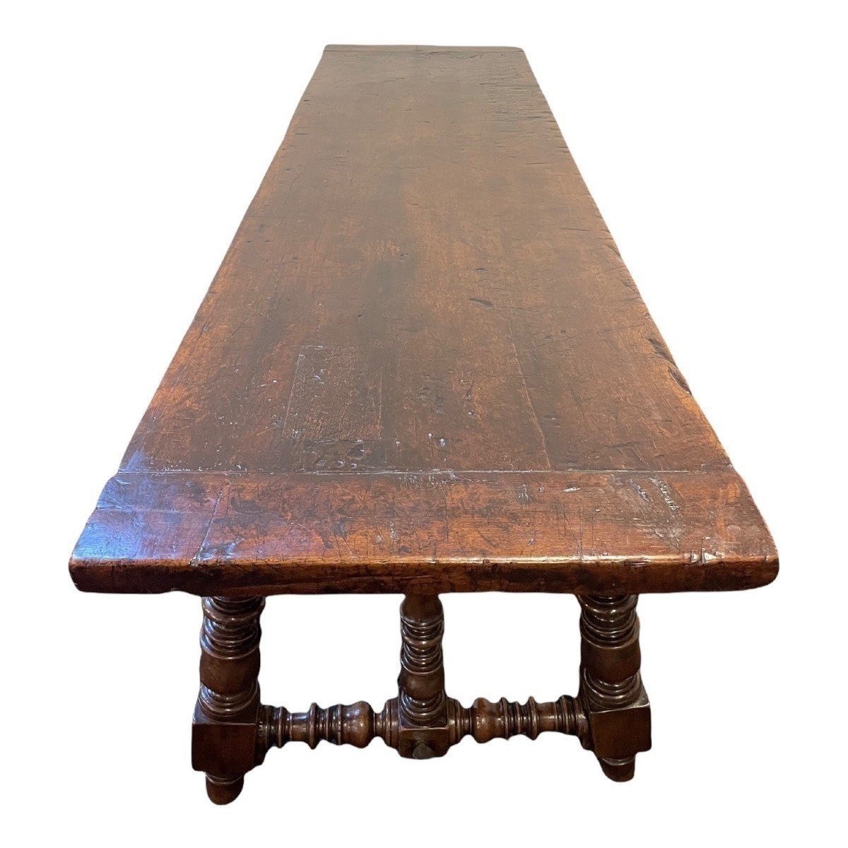 Large 17th Century Spanish 6-leg Walnut Table (266 Cm).-photo-1