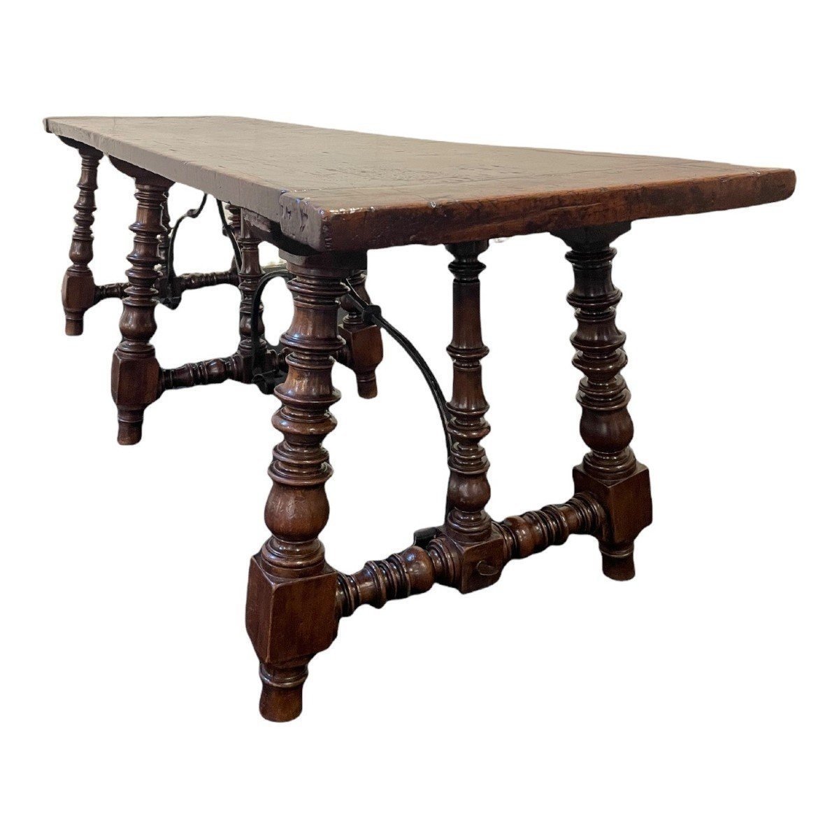 Large 17th Century Spanish 6-leg Walnut Table (266 Cm).-photo-3