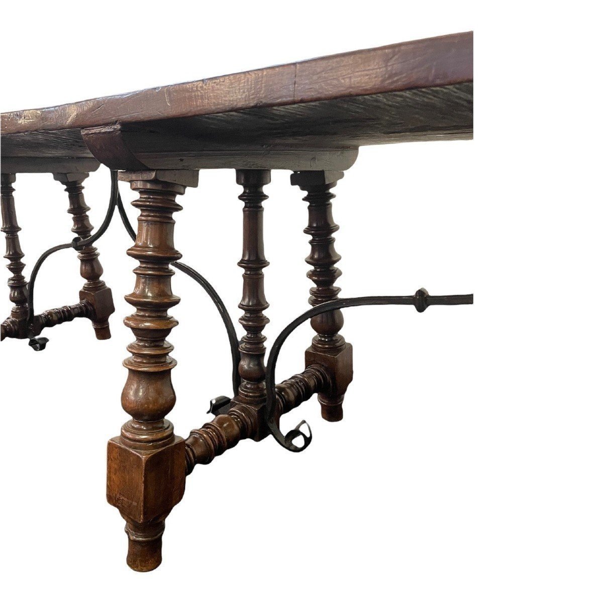 Large 17th Century Spanish 6-leg Walnut Table (266 Cm).-photo-4