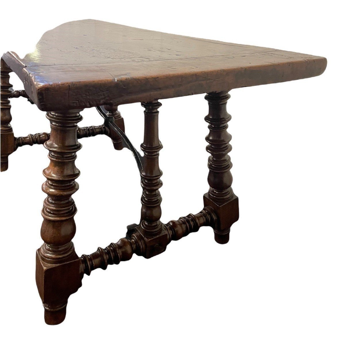 Large 17th Century Spanish 6-leg Walnut Table (266 Cm).-photo-5