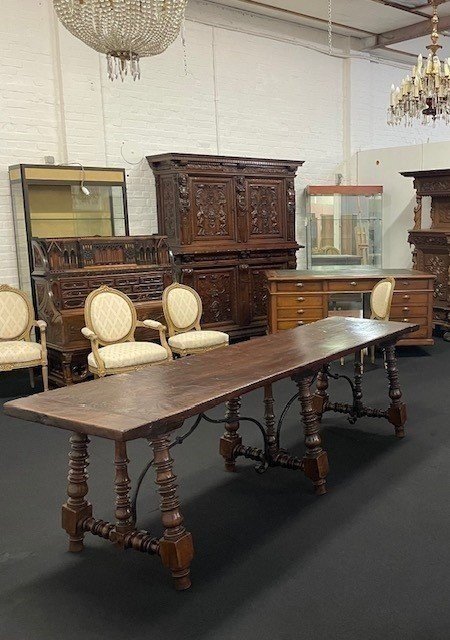 Large 17th Century Spanish 6-leg Walnut Table (266 Cm).-photo-7