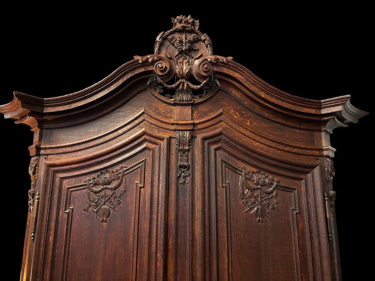 Large 2-door Oak Castle Cabinet From The 18th Century.-photo-3