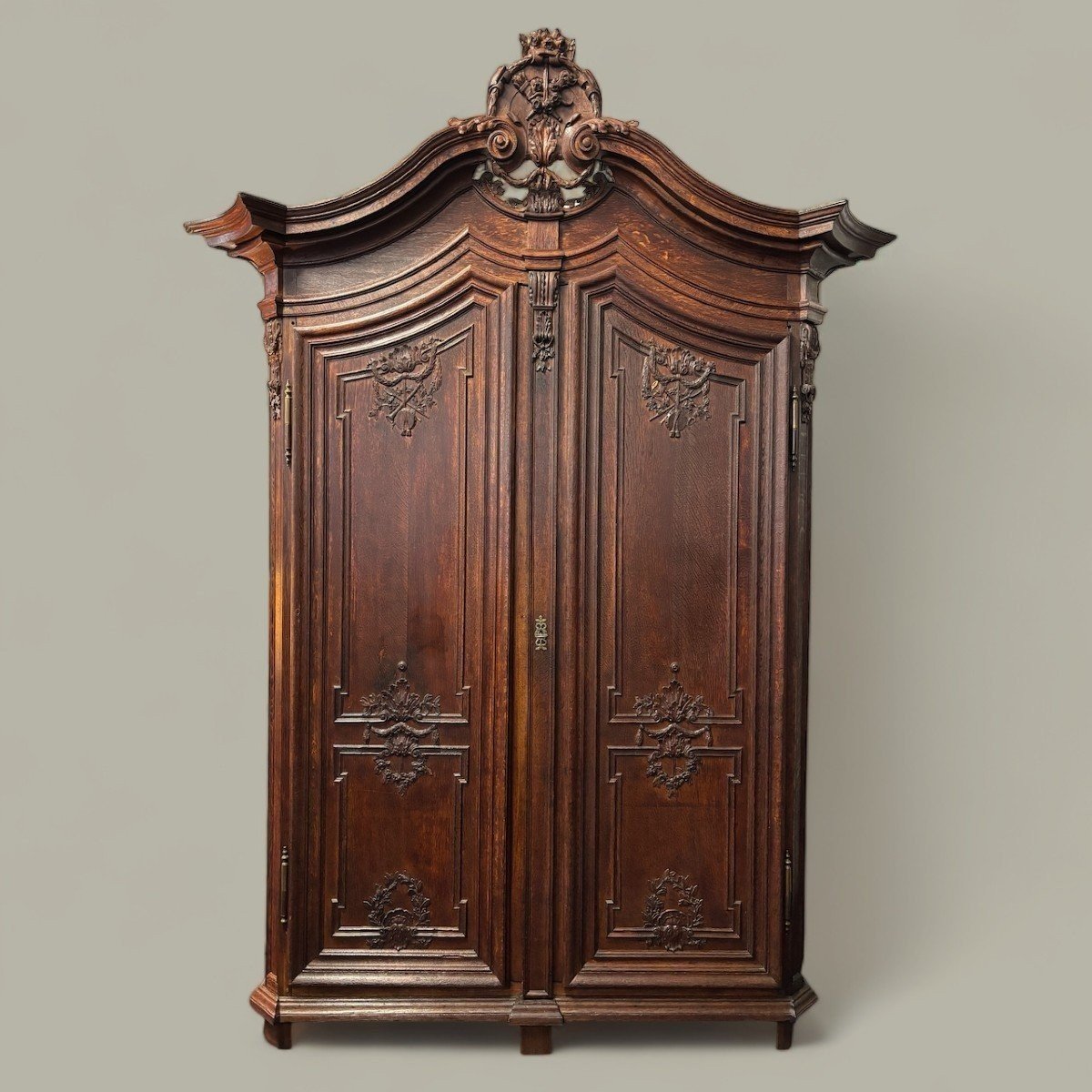 Large 2-door Oak Castle Cabinet From The 18th Century.