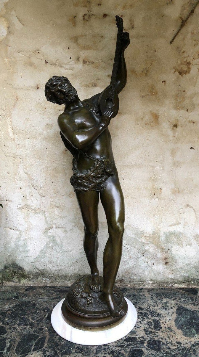 Large Bronze Sculpture "musician Man" Signed Rousseau, 19thc.-photo-2