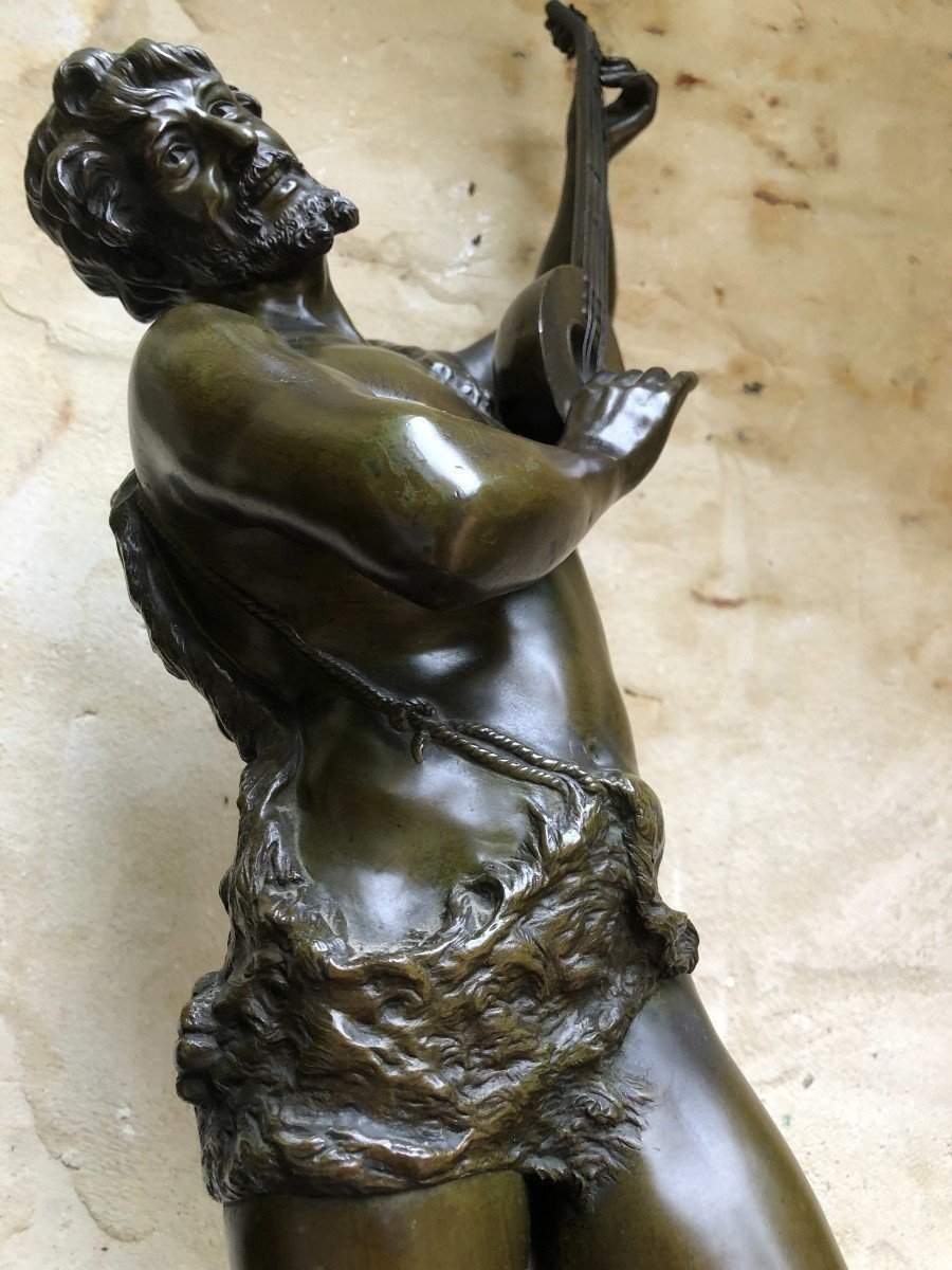 Large Bronze Sculpture "musician Man" Signed Rousseau, 19thc.-photo-1