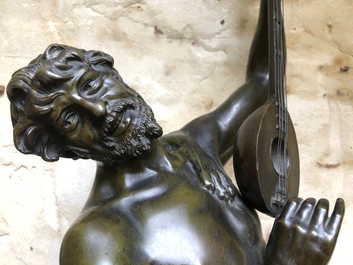 Large Bronze Sculpture "musician Man" Signed Rousseau, 19thc.-photo-2