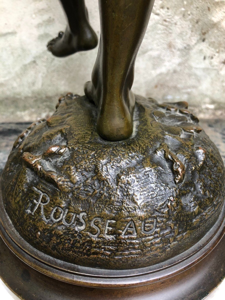 Large Bronze Sculpture "musician Man" Signed Rousseau, 19thc.-photo-5