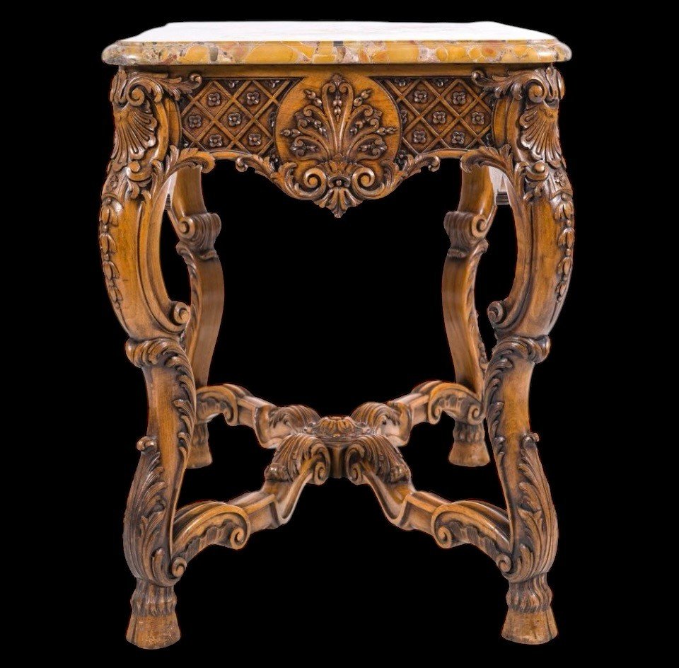 Ornately Carved Oak Center Table With Marble Top Circa 1920-photo-4