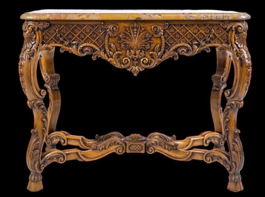 Ornately Carved Oak Center Table With Marble Top Circa 1920-photo-3