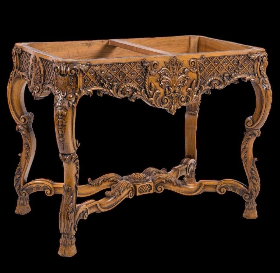 Ornately Carved Oak Center Table With Marble Top Circa 1920-photo-7