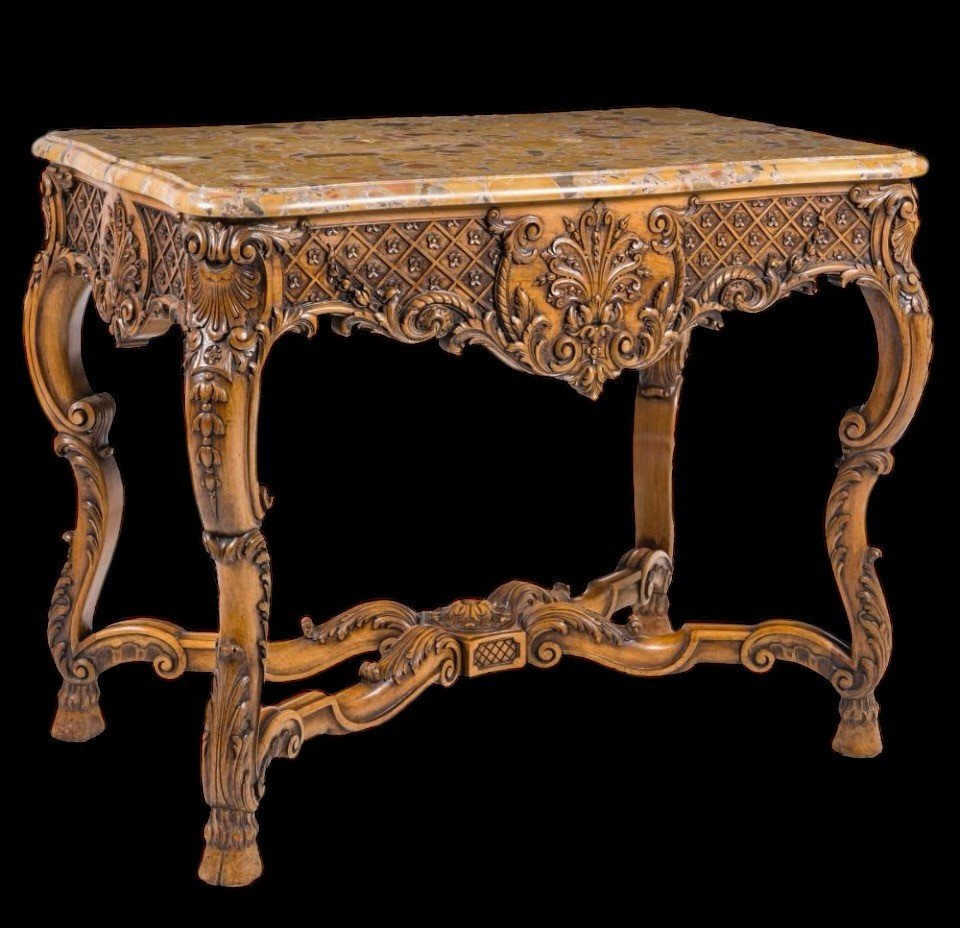 Ornately Carved Oak Center Table With Marble Top Circa 1920-photo-8