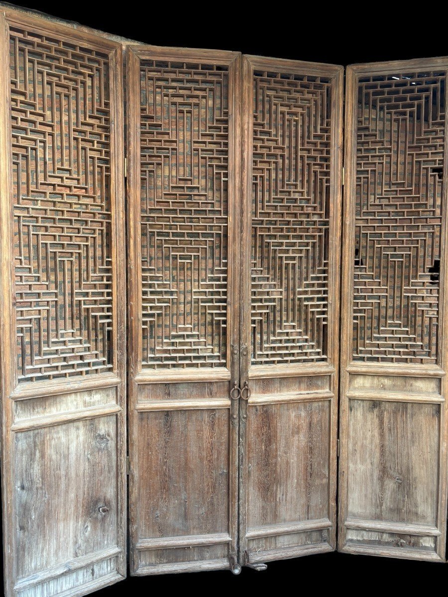 Large 4-piece Decorative Door In Solid Wood From The 19th Century.-photo-2