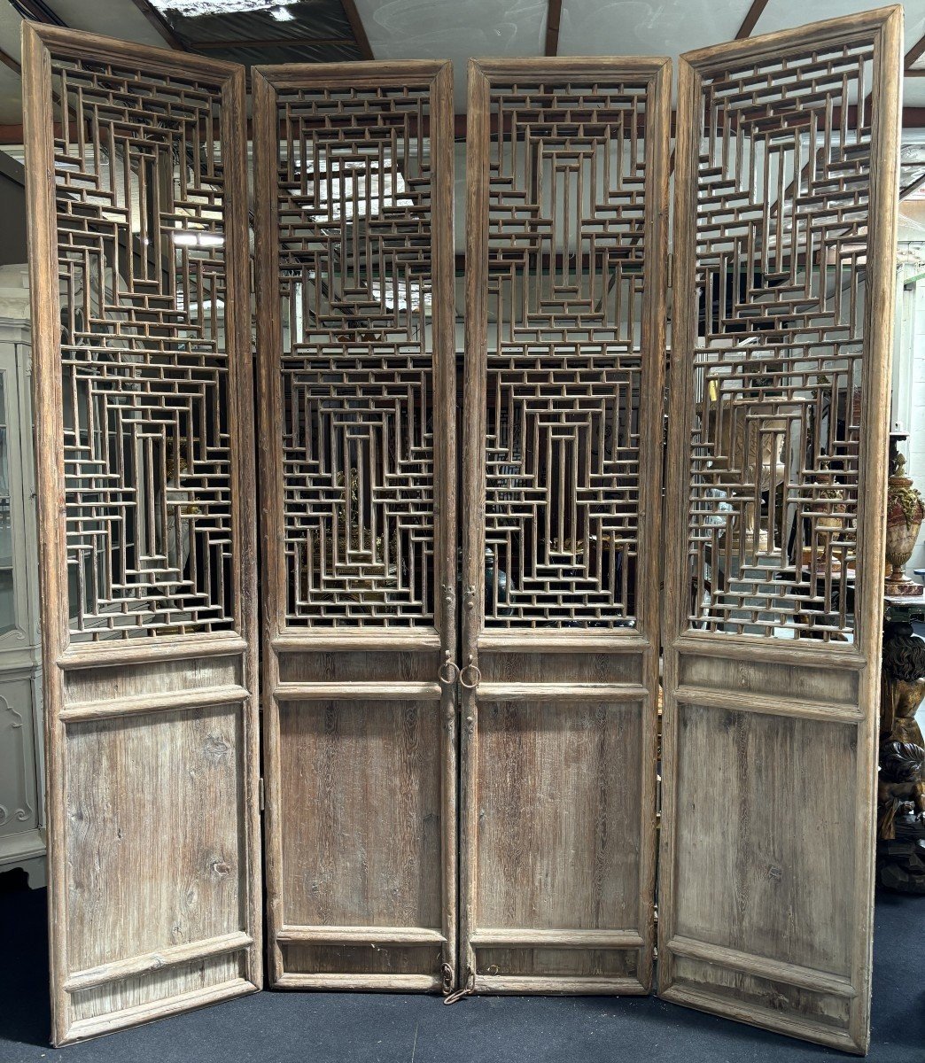 Large 4-piece Decorative Door In Solid Wood From The 19th Century.