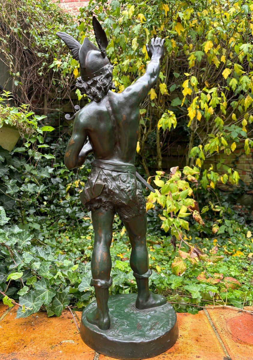 "vercingétorix" Sculpture En Bronze à Patine Verte 19ème ( 83 Cm )-photo-3