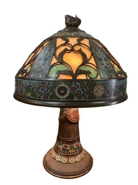 "tiffany Style" Floor Lamp In Gloisonné At The Beginning Of The 20th Century.-photo-2