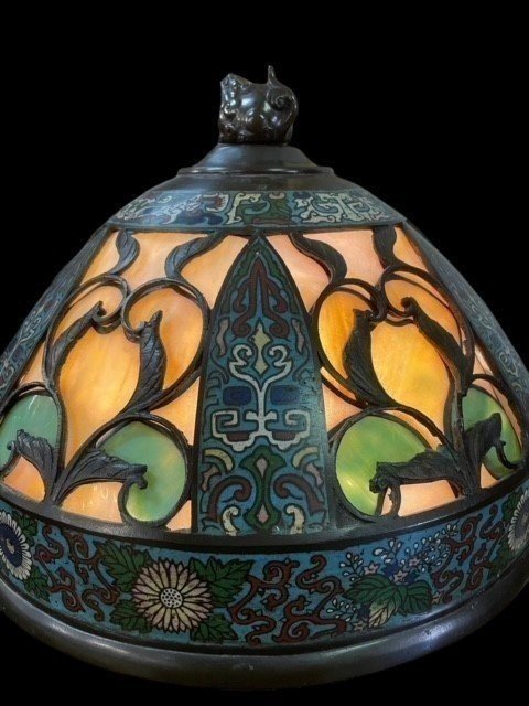 "tiffany Style" Floor Lamp In Gloisonné At The Beginning Of The 20th Century.-photo-2