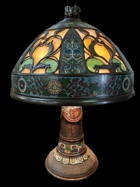 "tiffany Style" Floor Lamp In Gloisonné At The Beginning Of The 20th Century.-photo-8