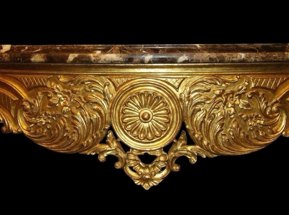 Large Louis XV Style 4-legged Console Table In Gilded Wood, 19th Century.-photo-1