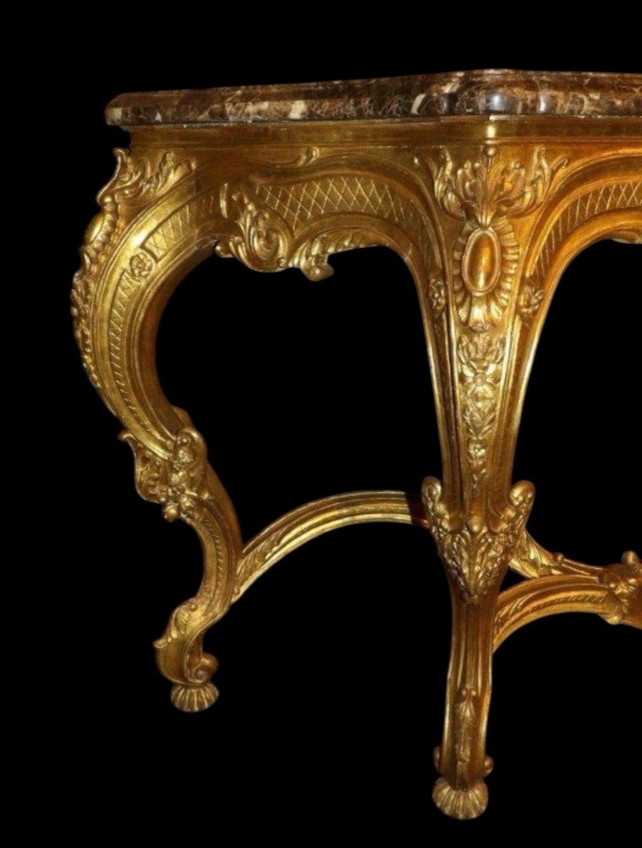 Large Louis XV Style 4-legged Console Table In Gilded Wood, 19th Century.-photo-2