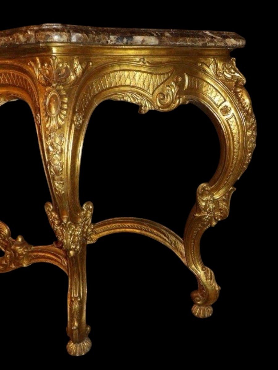 Large Louis XV Style 4-legged Console Table In Gilded Wood, 19th Century.-photo-3