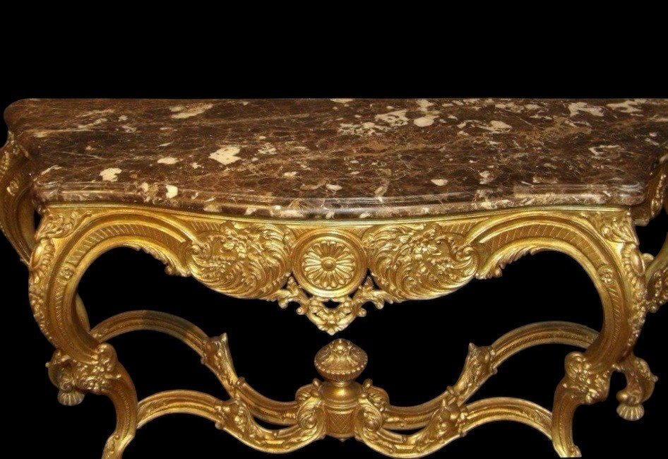 Large Louis XV Style 4-legged Console Table In Gilded Wood, 19th Century.-photo-4